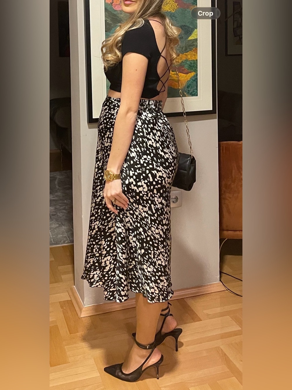 Vero Moda Black and White A-Line Midi Skirt